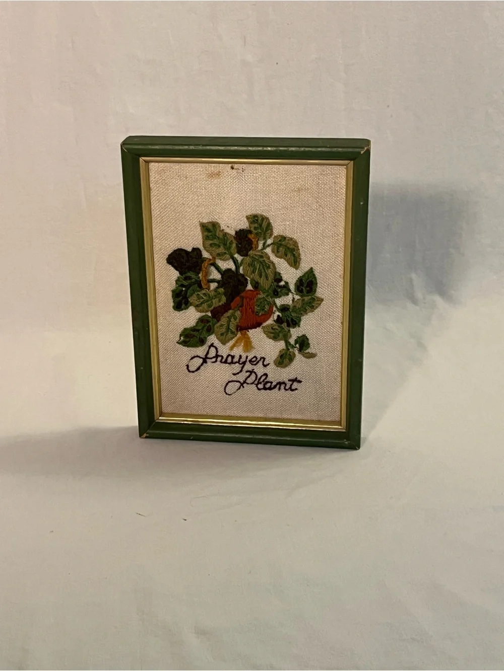 Small Vintage Framed Hand Embroidered 'Prayer Plant' 70’s Wall Art